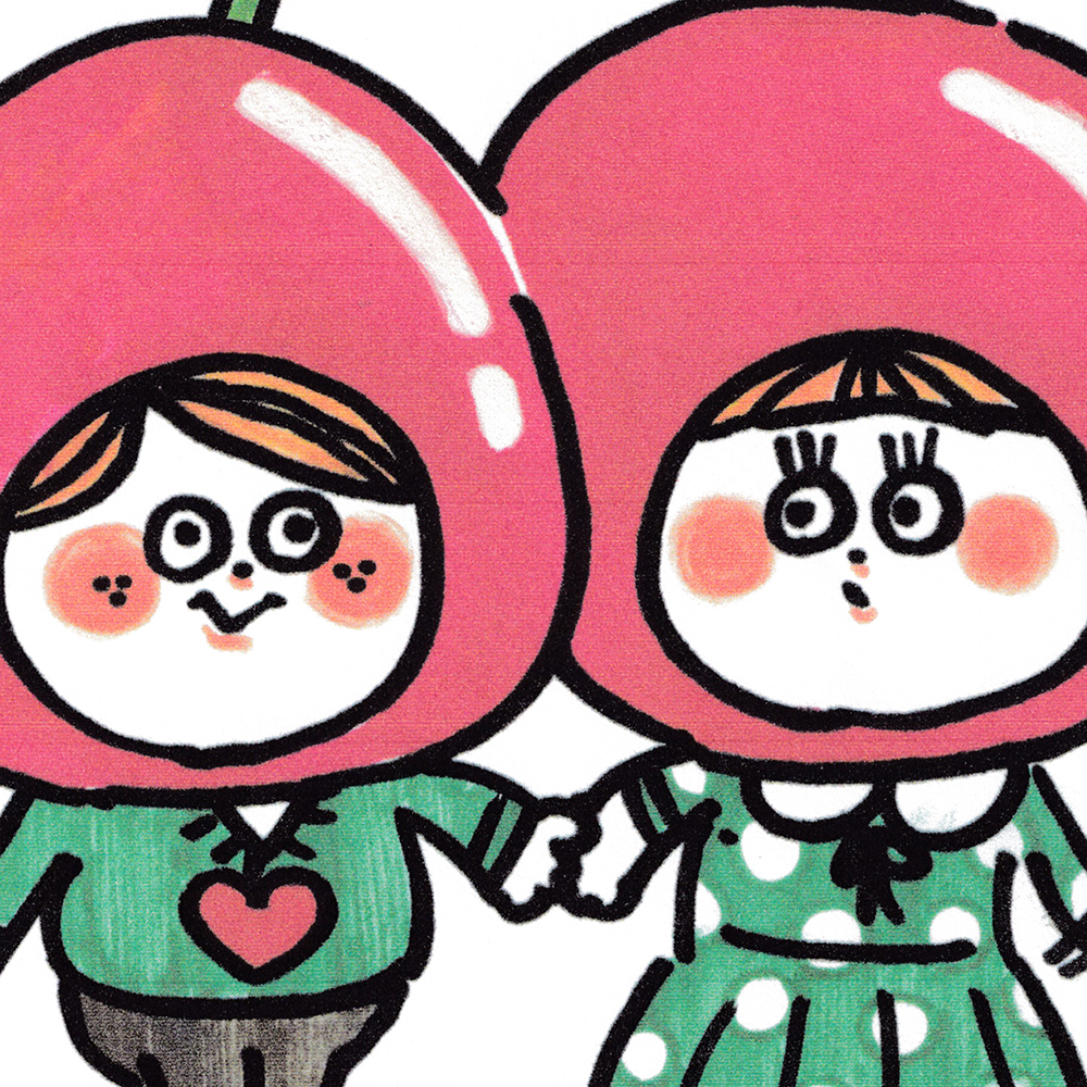 Cherry liquor A boy wearing a cherry hood and a girl (face)